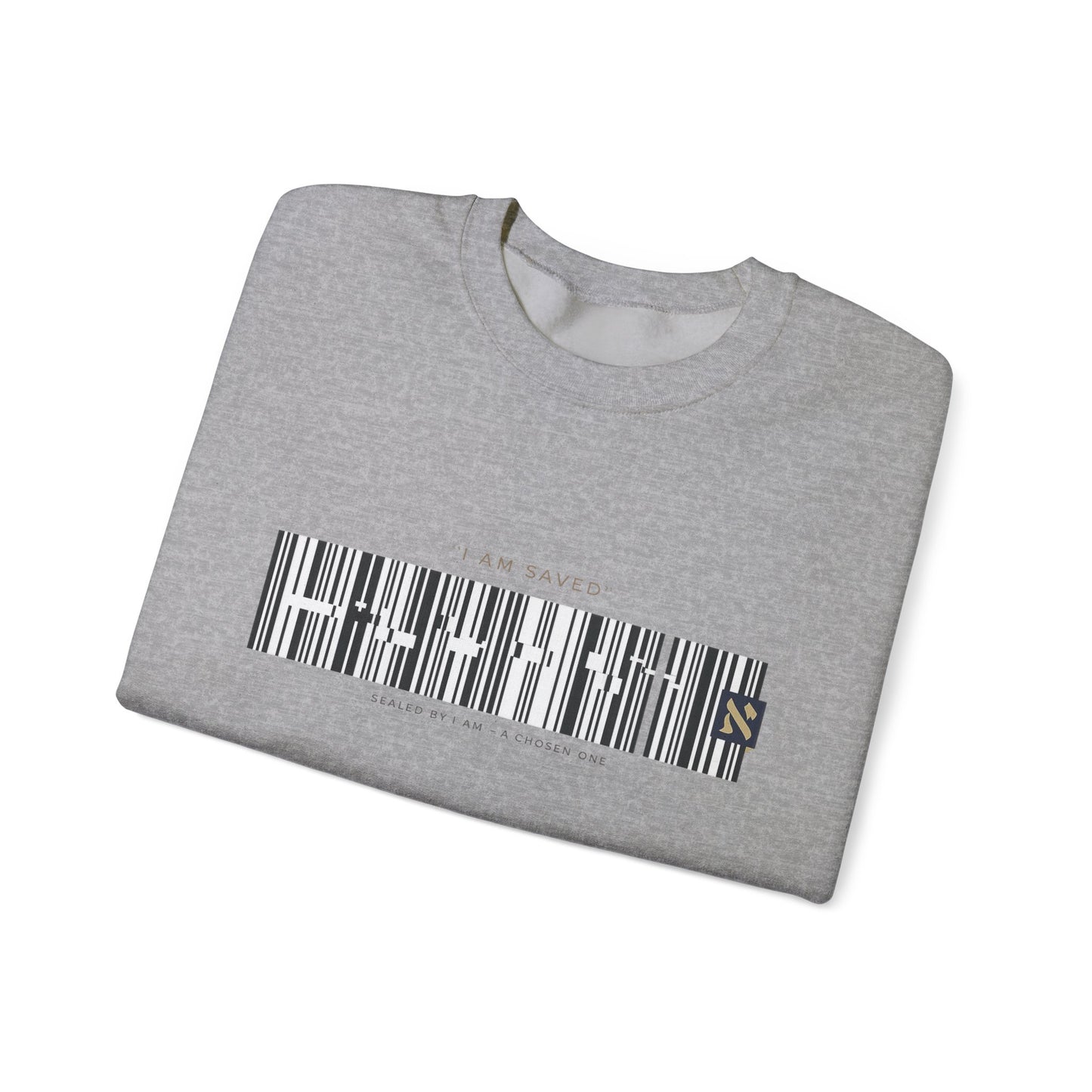 Barcode 'IAM SAVED' Crewneck Sweatshirt — Minimal Christian Apparel