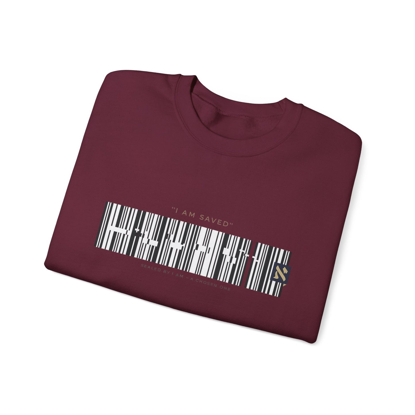 Barcode 'IAM SAVED' Crewneck Sweatshirt — Minimal Christian Apparel