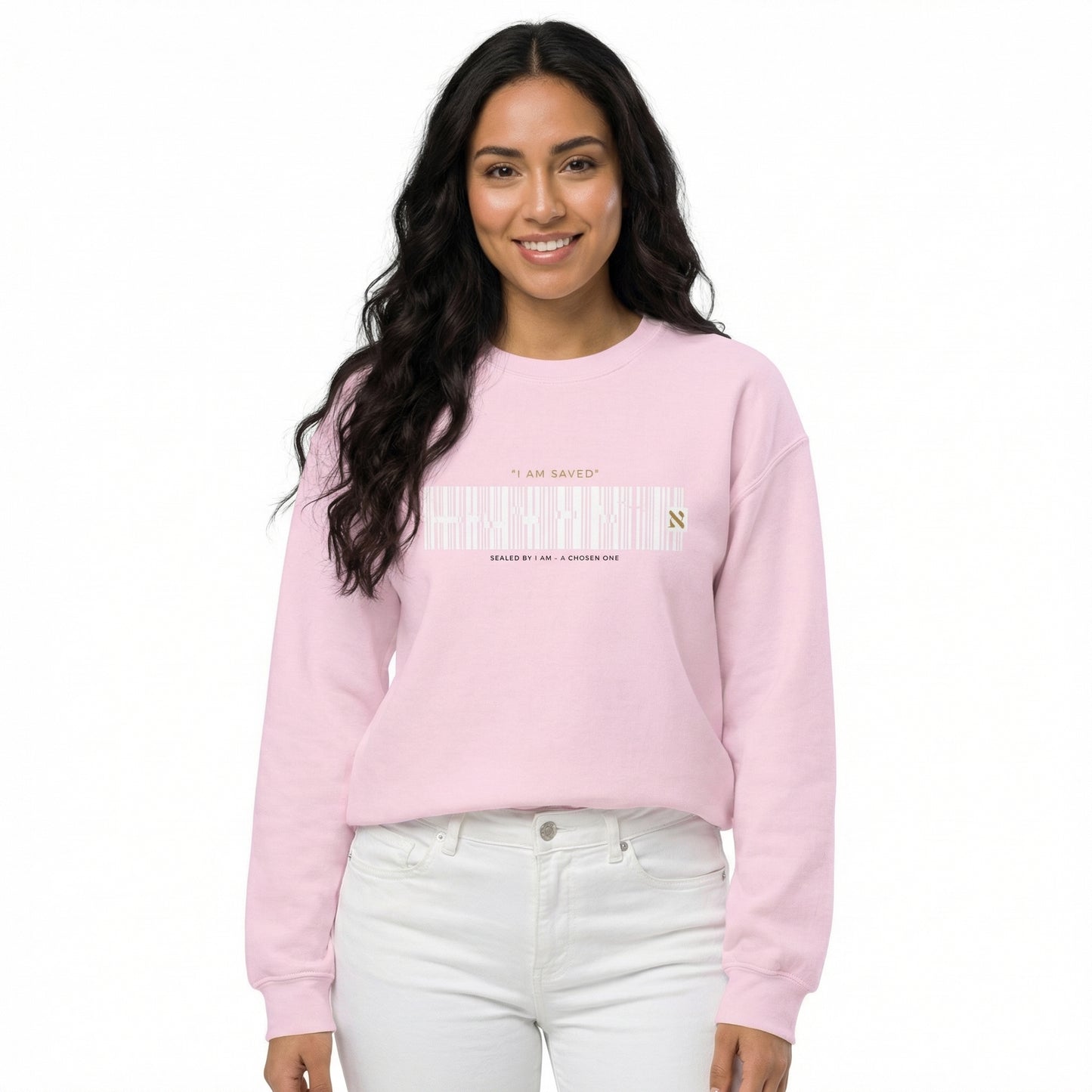 Barcode 'IAM SAVED' Crewneck Sweatshirt — Minimal Christian Apparel