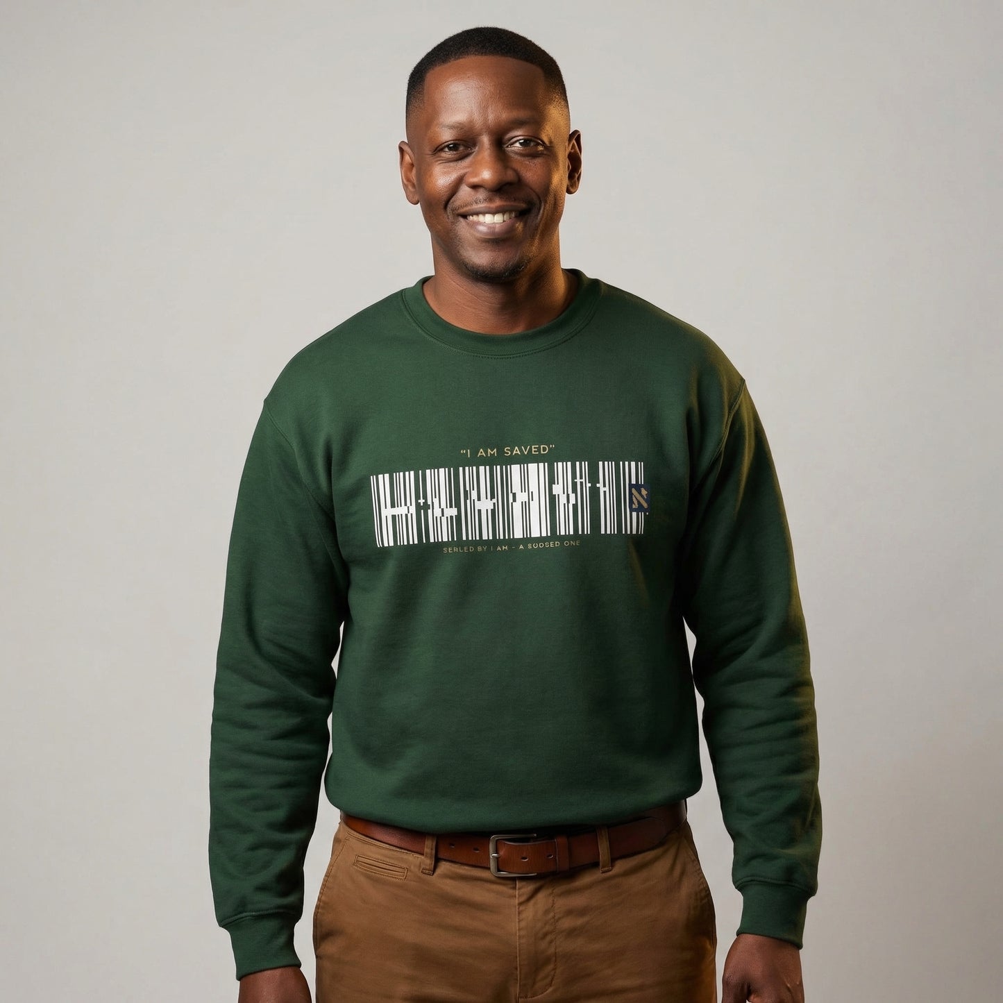 Barcode 'IAM SAVED' Crewneck Sweatshirt — Minimal Christian Apparel
