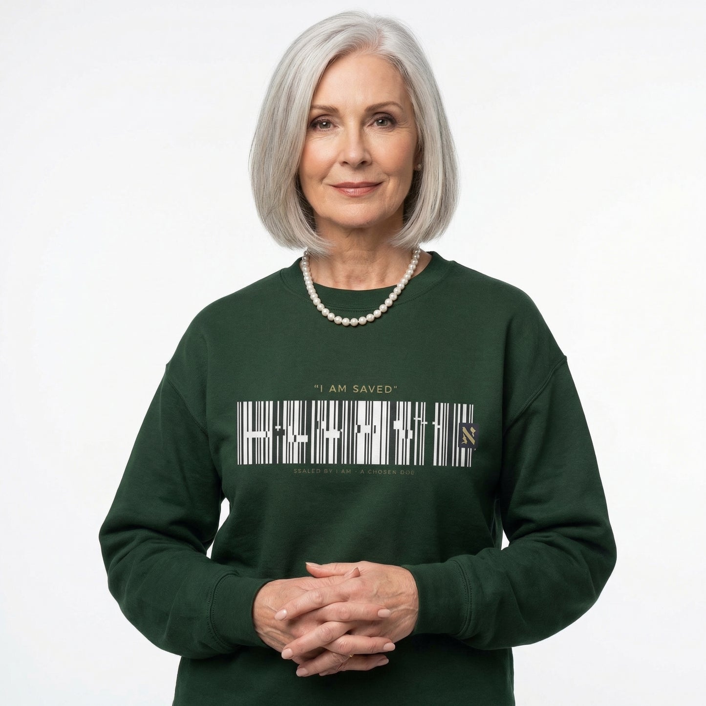 Barcode 'IAM SAVED' Crewneck Sweatshirt — Minimal Christian Apparel