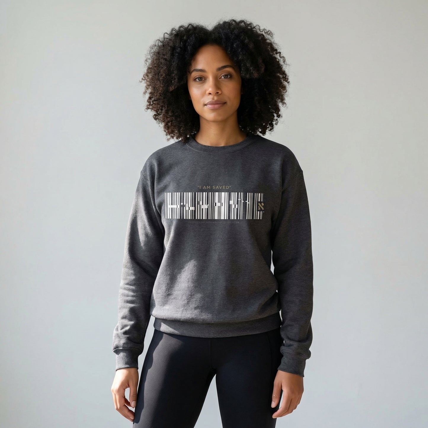 Barcode 'IAM SAVED' Crewneck Sweatshirt — Minimal Christian Apparel