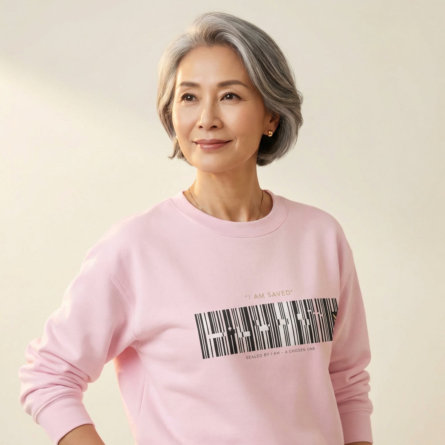Barcode 'IAM SAVED' Crewneck Sweatshirt — Minimal Christian Apparel