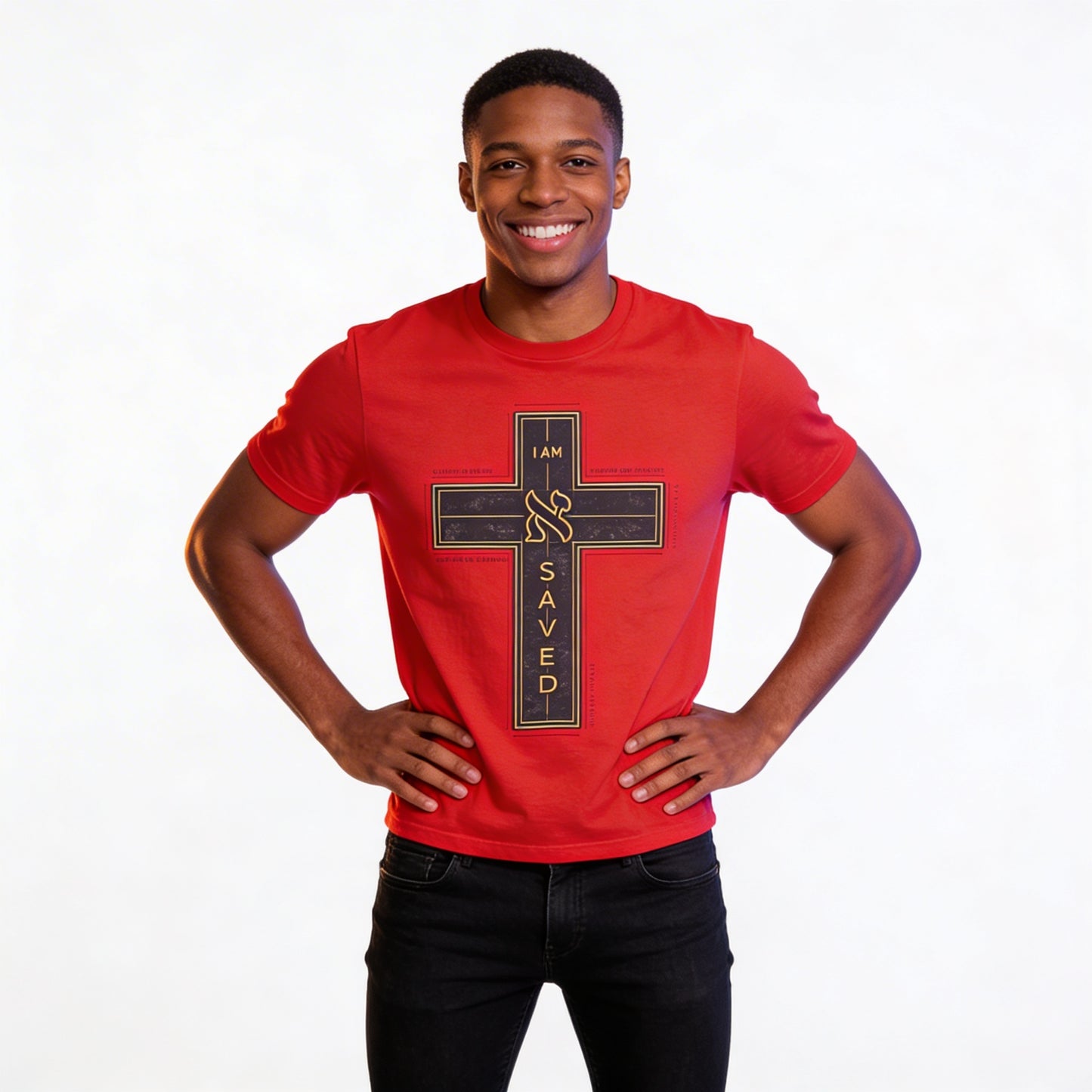 Saved Cross T‑Shirt — I Am Saved Christian Faith Tee