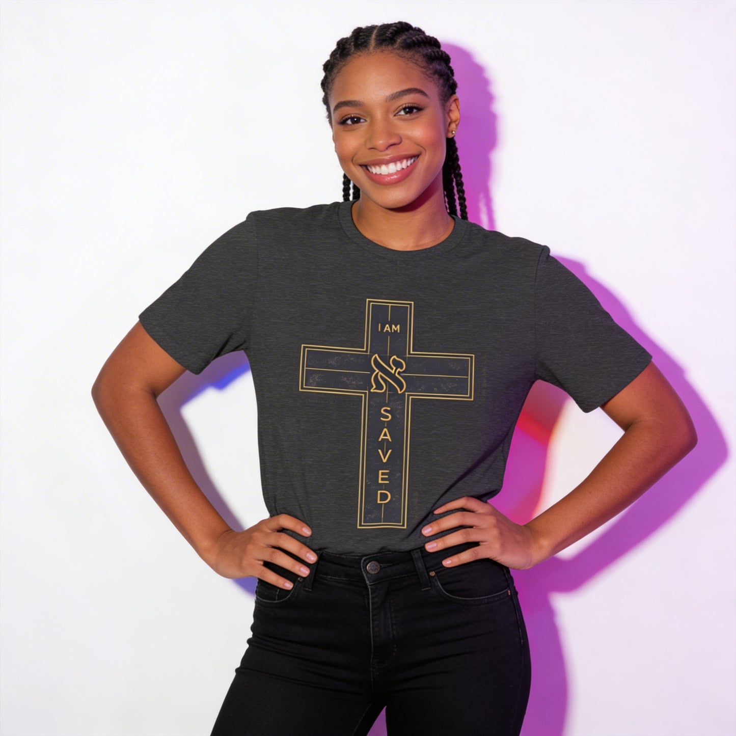 Saved Cross T‑Shirt — I Am Saved Christian Faith Tee