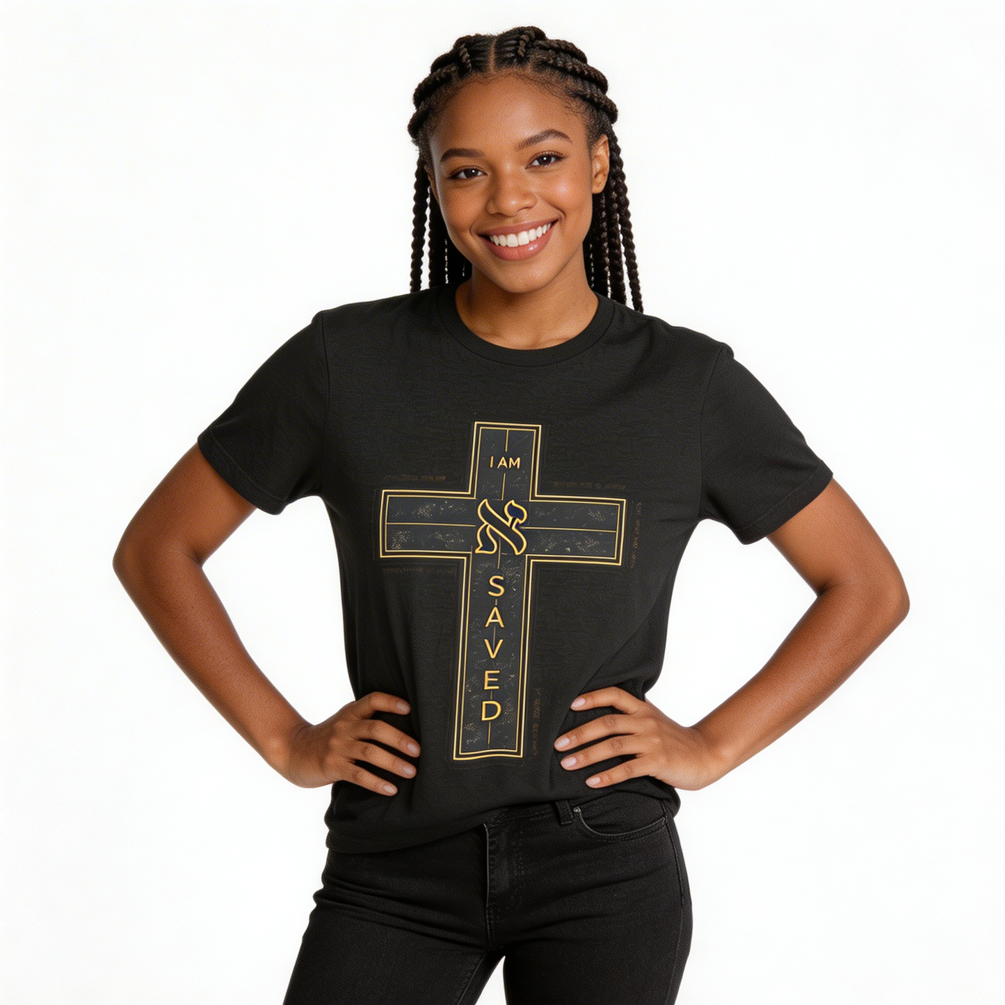 Saved Cross T‑Shirt — I Am Saved Christian Faith Tee