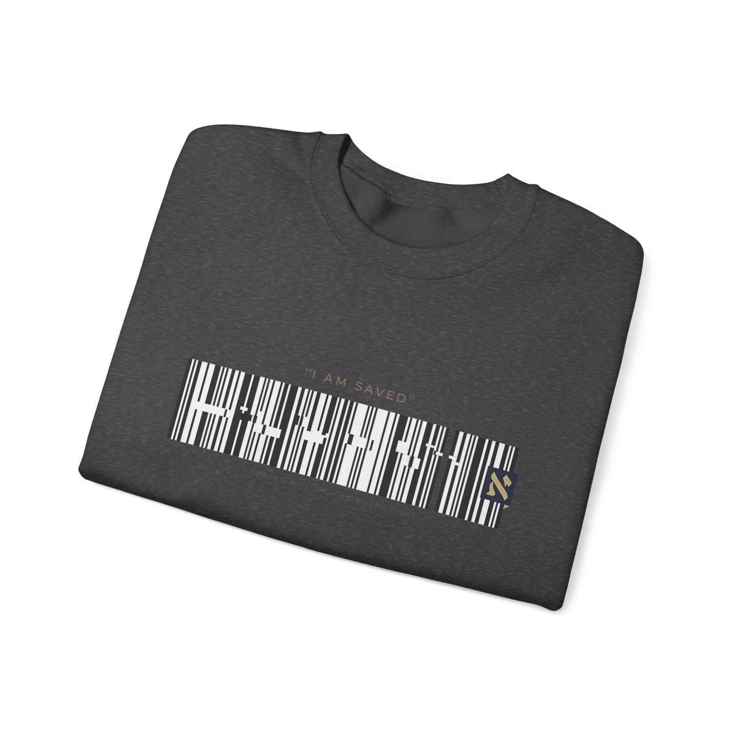 Barcode 'IAM SAVED' Crewneck Sweatshirt — Minimal Christian Apparel