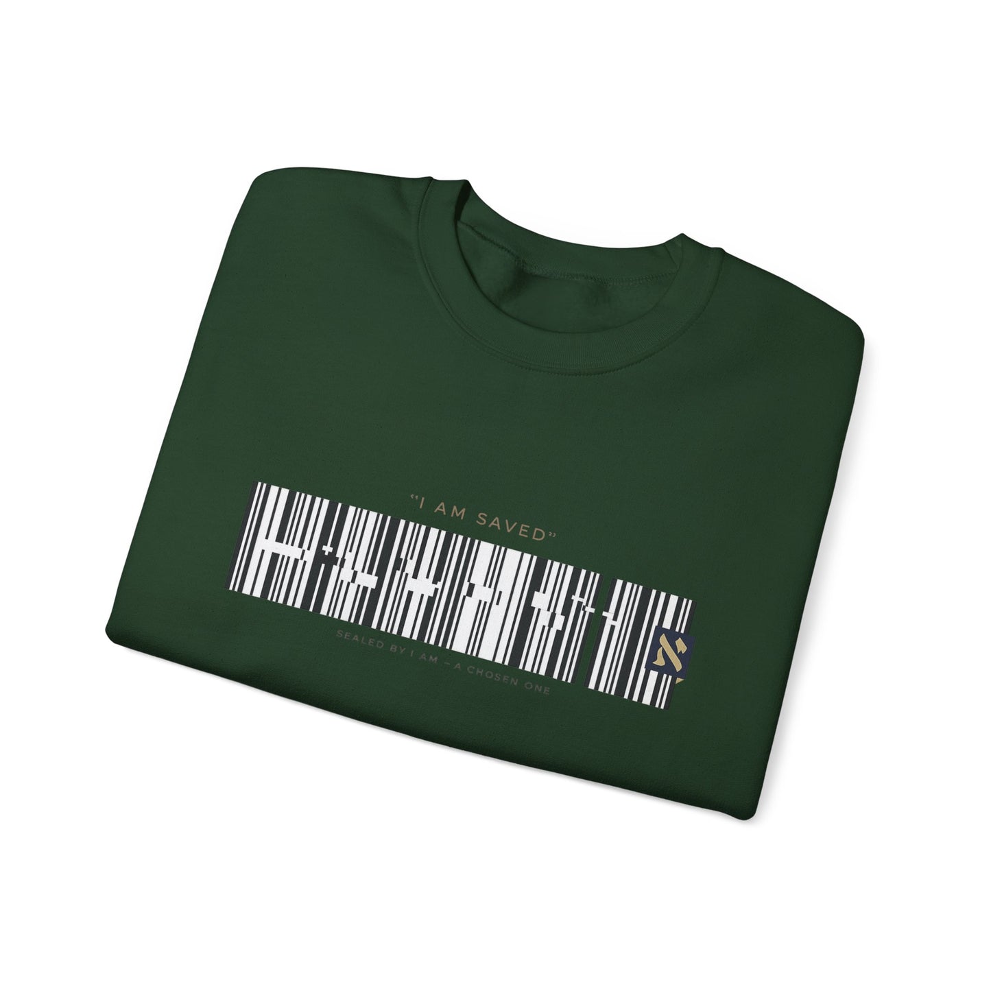 Barcode 'IAM SAVED' Crewneck Sweatshirt — Minimal Christian Apparel
