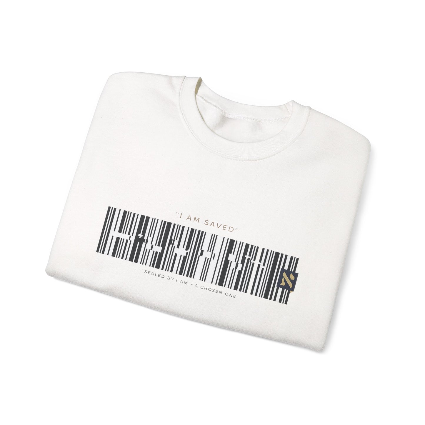 Barcode 'IAM SAVED' Crewneck Sweatshirt — Minimal Christian Apparel