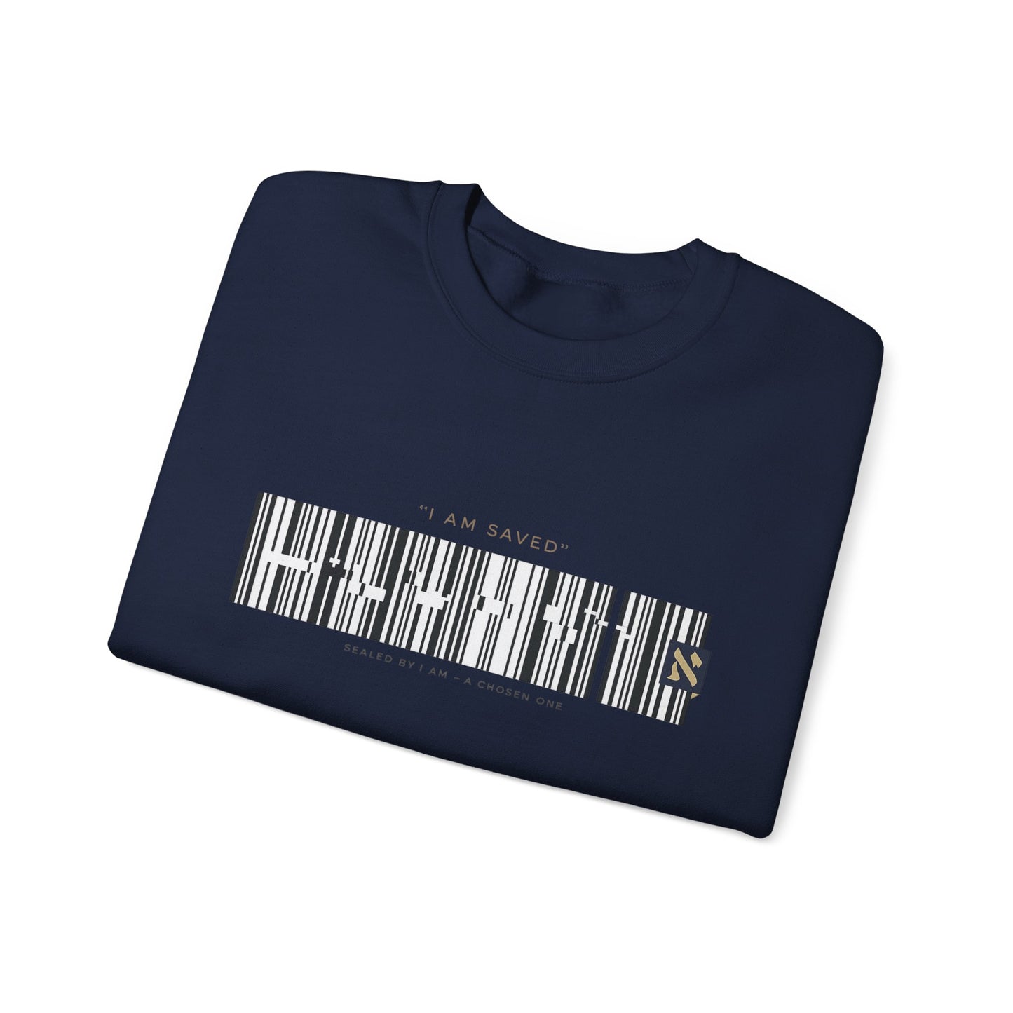 Barcode 'IAM SAVED' Crewneck Sweatshirt — Minimal Christian Apparel