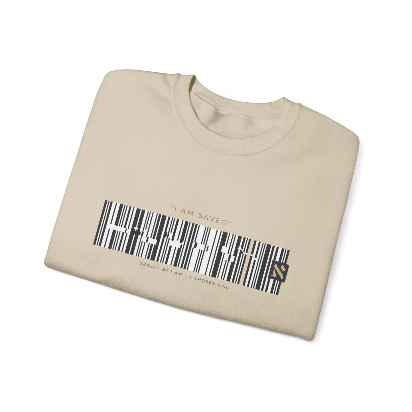 Barcode 'IAM SAVED' Crewneck Sweatshirt — Minimal Christian Apparel
