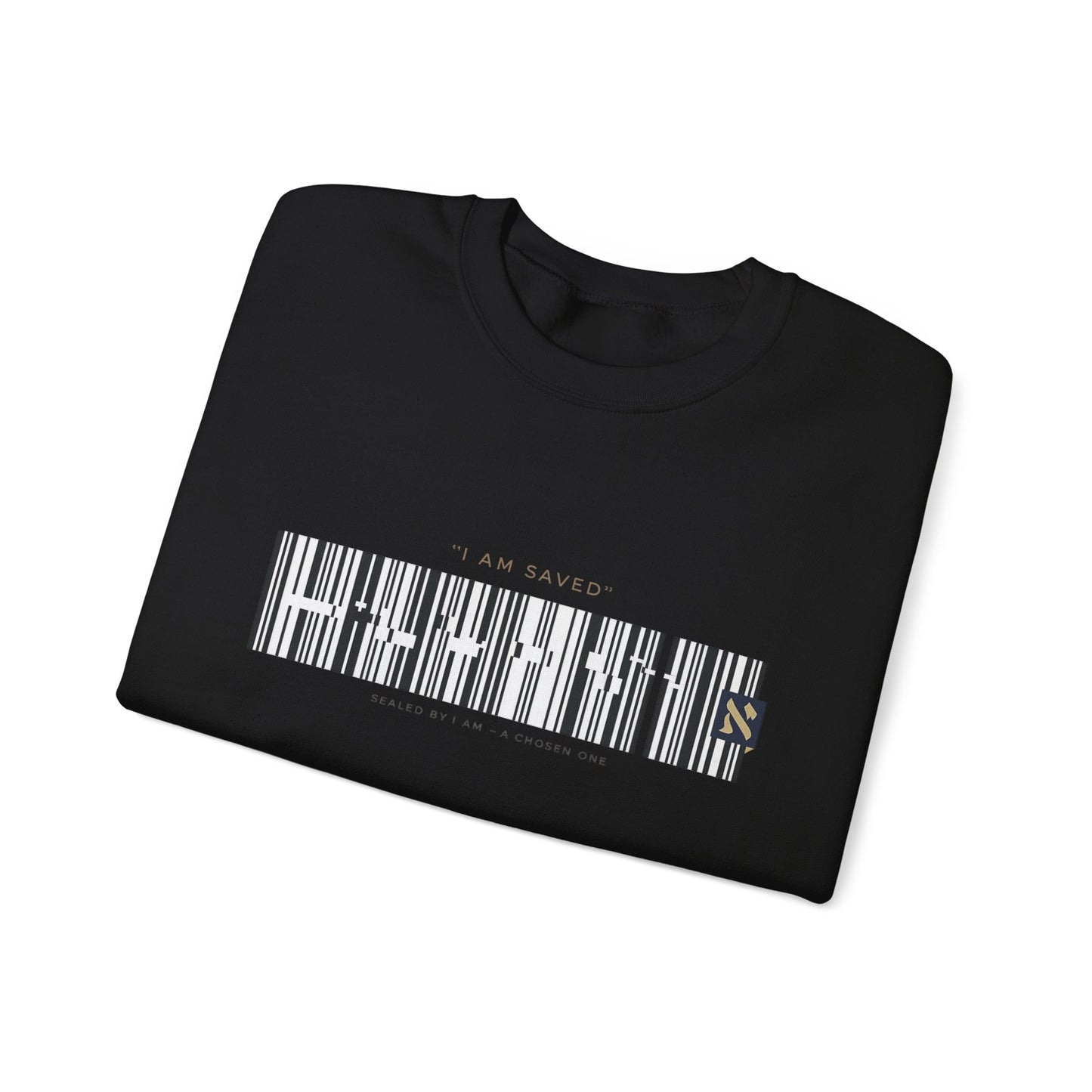 Barcode 'IAM SAVED' Crewneck Sweatshirt — Minimal Christian Apparel
